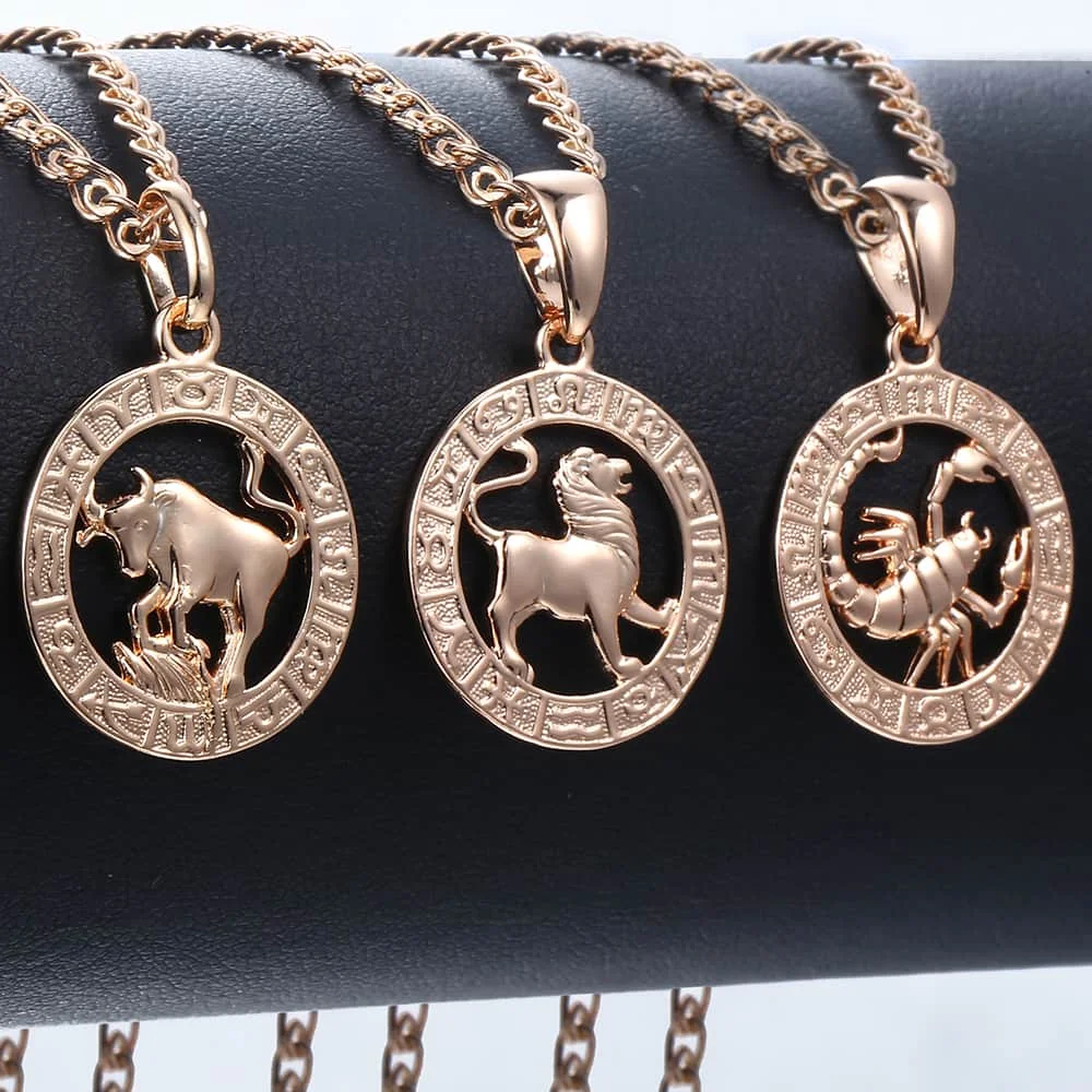 12 Zodiac Sign Constellations Pendant Necklace For Women Men 585 Rose Gold Necklace Fashion Birthday Gifts Drop Shipping GPM16A - Image 2