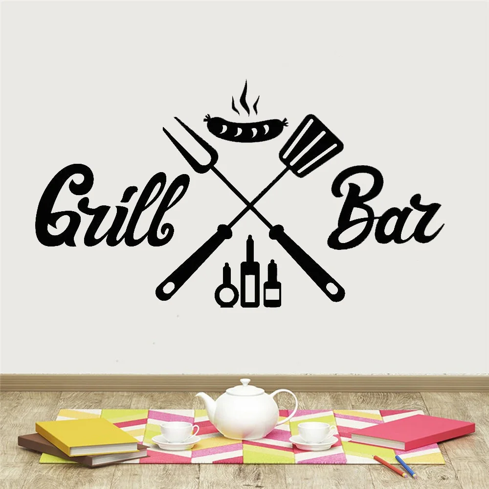 Wall Stickers Grill Bar BBQ Wall Stickers For Dining Room Barbecue Sausage Decor Interior Vinyl Wall Decal Nordic Home Decoration Art