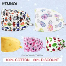 

High-quality Cartoon Insect Print Sweat-absorbent Beautician Cute Hat Spa Laboratory Men and Women Adjustable Scrub Cap