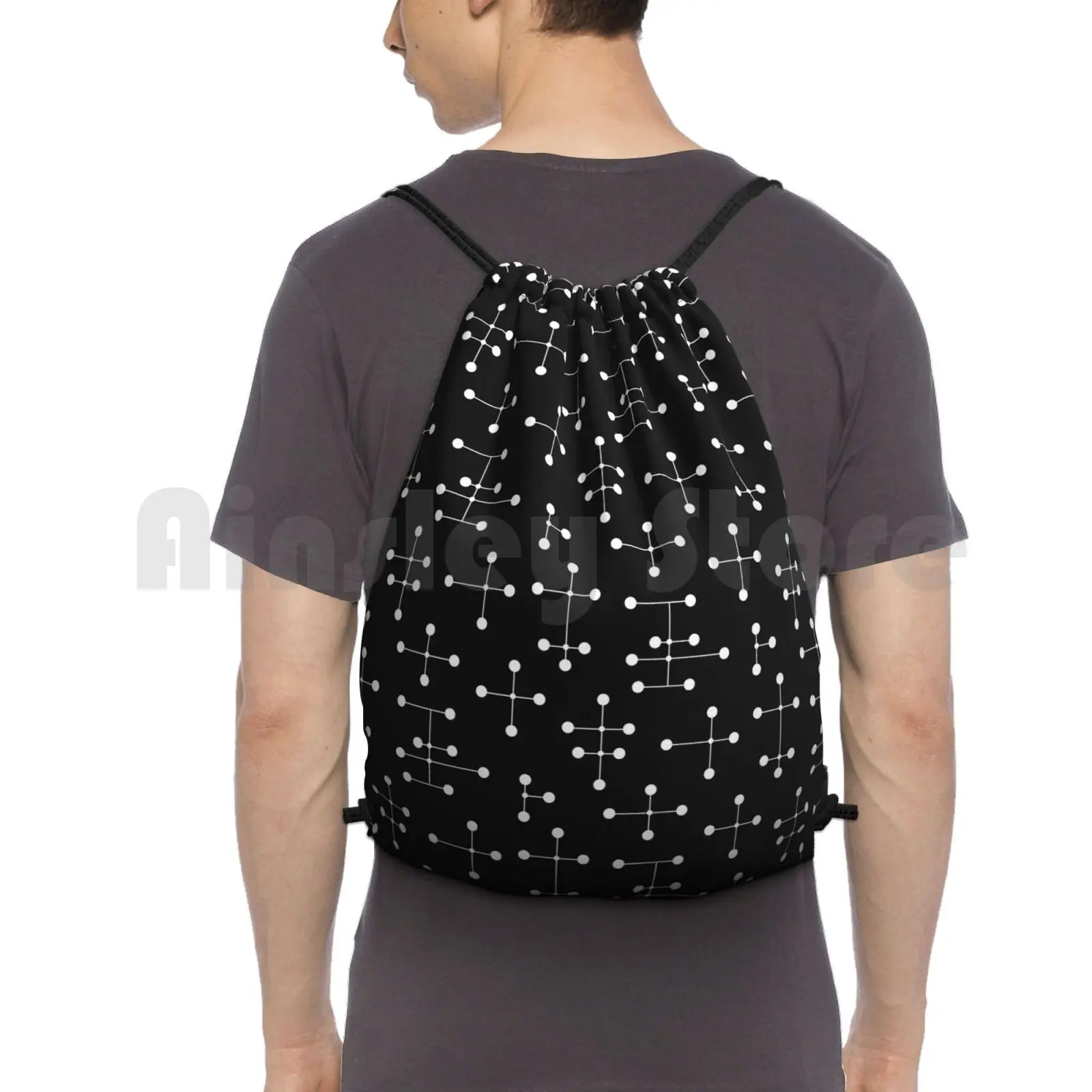 

Midcentury Modern Dots 31 Backpack Drawstring Bag Riding Climbing Gym Bag 1950S 1960S 50S 60S Atomic Atomic Inspired Atomic