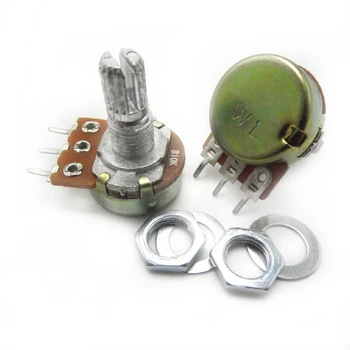 

30pcs/lot WH148 3pin B1K B2K B5K B10K B20K B50K B100K B250K B500K B1M Linear Potentiometer 15mm Shaft With Nuts And Washers