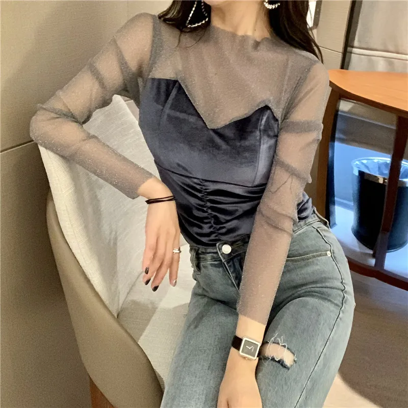 Модная брендовая Женская одежда с круглым вырезом, в стиле пэчворк, простые повседневные стильные футболки, весна-осень, новые футболки с длинным рукавом, женские топы