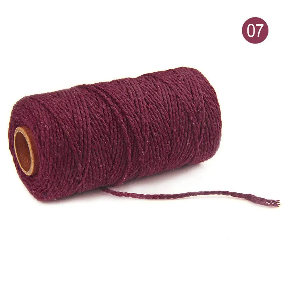Cordon coton 91,5 м длина/100 ярд 2 мм ширина Чистый хлопок скрученный шнур веревка ремесла макраме ремесленный шнур Горячая corde& xs - Цвет: Wine red