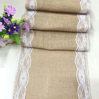 

Lace Trim Jute Table Runner Tablecloth Wedding Banquet Party Dinner Table Decor Table Runners Dining Room Restaurant Table Gadge