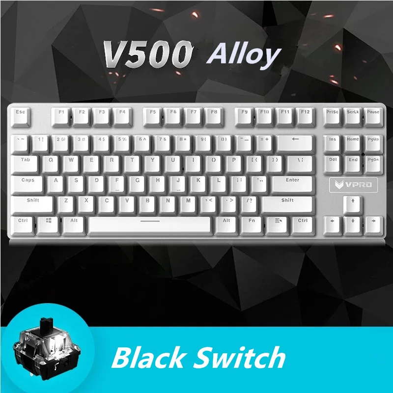 Rapoo V500 сплав версия Механическая игровая клавиатура Teclado с питанием от USB для игрового компьютера Настольный Ноутбук черный/коричневый/синий - Цвет: No Light Silver