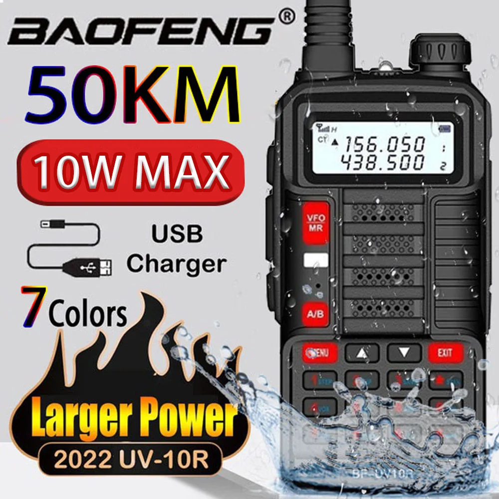 2022 BAOFENG 10W Professional Portable Walkie Talkie UV-10R 128 Channels Transceiver Dual Band Two Way CB Ham Radio Usb Change | Мобильные