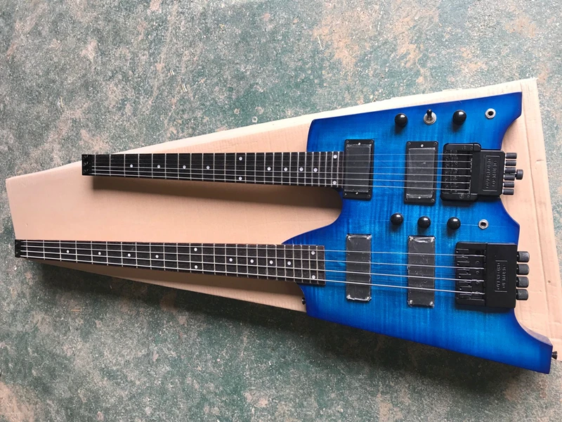 

Double neck Blue body Electric Guitar with Black Hardware,Rosewood Fretboard,offer customized