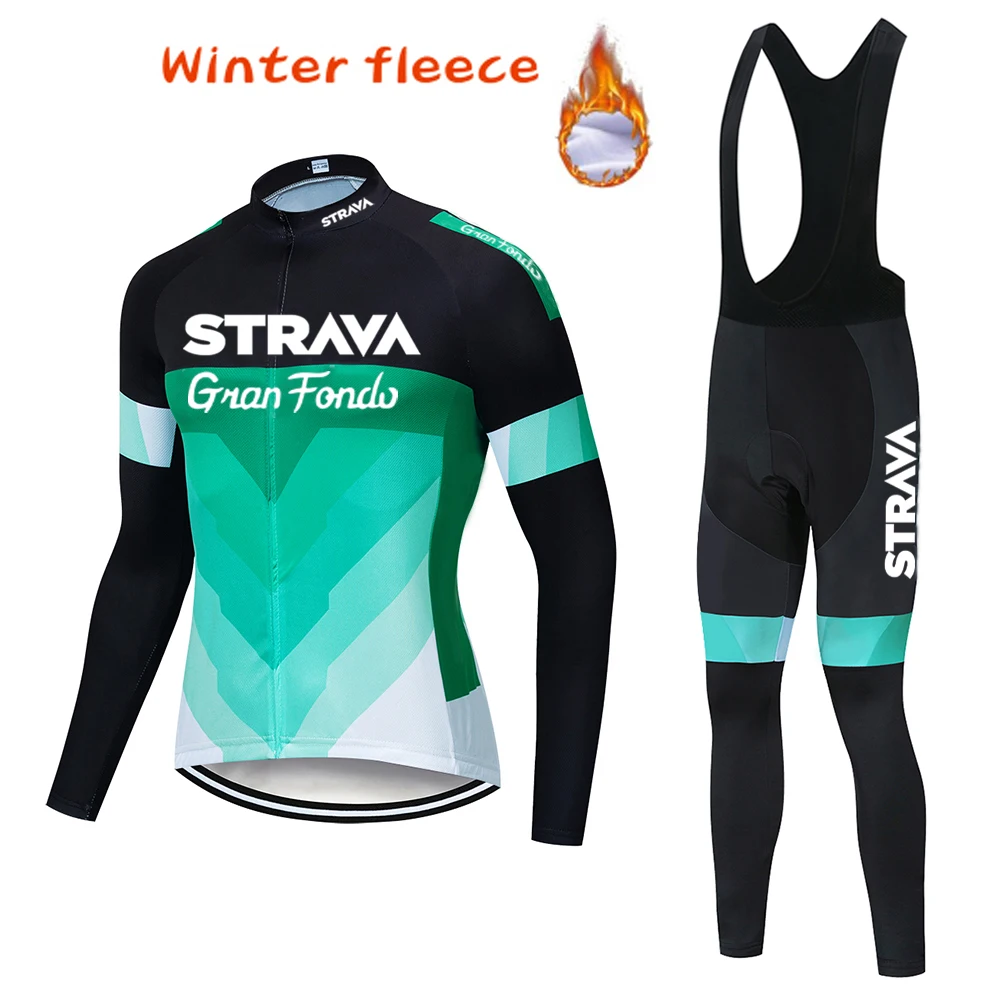 Зимний теплый флисовый 2020 трикотажный длинный комплект для велоспорта STRAVA