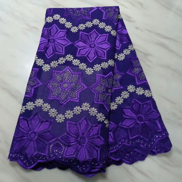 dark purple Хлопковая розовая африканская Вощеная кружевная ткань, вышитая гипюровая нигерийская кружевная ткань с бисером для свадебного платья - Цвет: dark purple