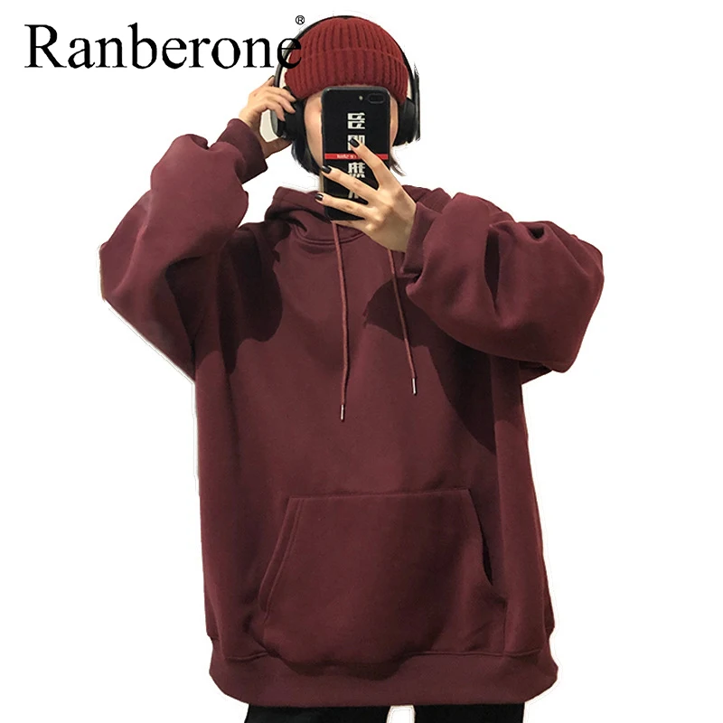

Oversized Hoodie Women Plus Size Sweatshirts Gray Black Red Women's Solid Color Sweater Plus Velvet Thick Loose Korean Style