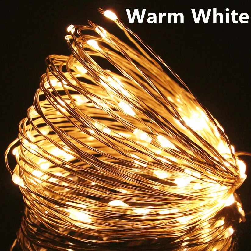 Warm White Светодиодная лента RGB, водонепроницаемая, 5 В, USB, светодиодный фонарь 20 м, 10 м, 5 м, 2 м, серебристый провод, сказочный светодиодный, Рождественское украшение, уличная Праздничная лента - Испускаемый цвет: Warm White