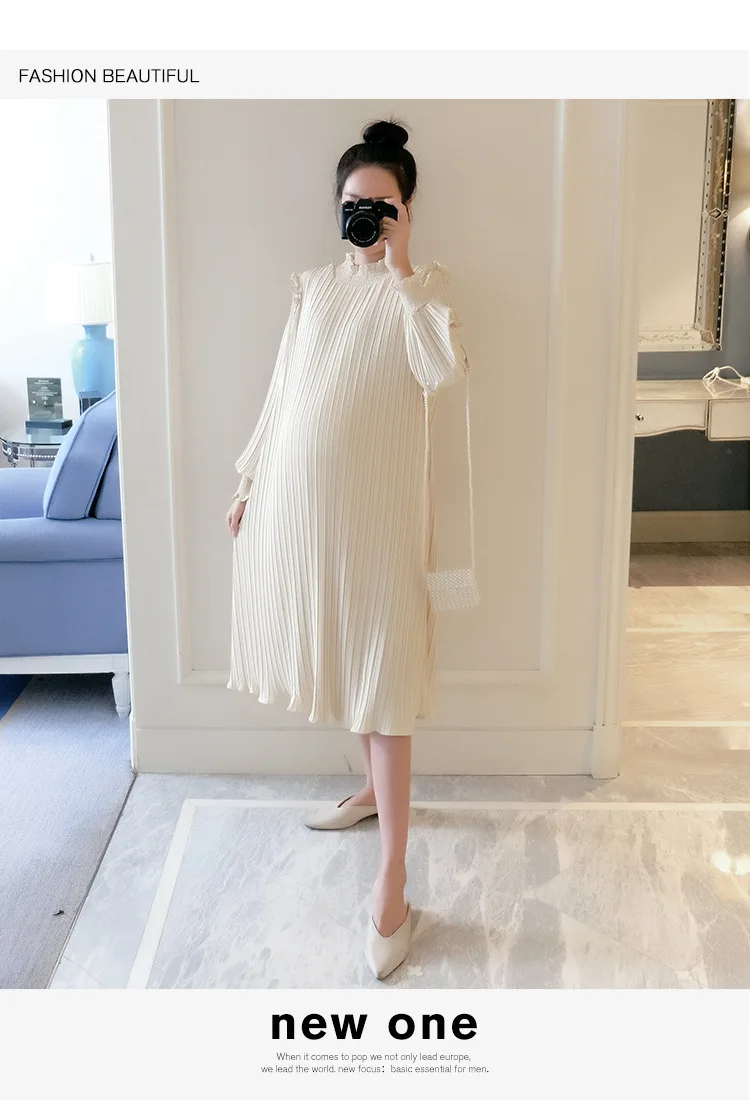 New Spring Maternity Dresses Fashion Chiffon Pleated Long Pregnancy Dress 2020 Casual Loose Maternity Clothes For Pregnant Women (3)