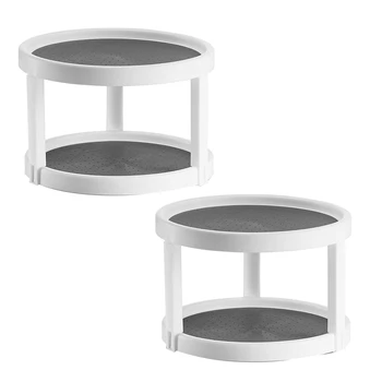 

2 Pack Non Skid Turntable Cabinet Organizer,2 Tier 360 Degree Rotating Spice Rack,10 Inch,Display Stand White/Gray