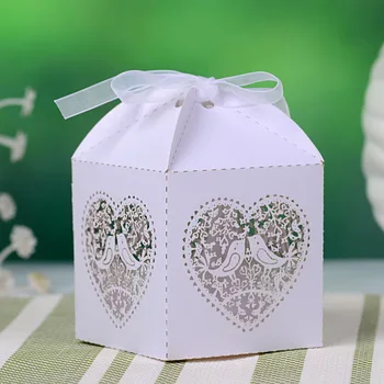 

New Style Wedding Laser Cut Favor Boxes With Ribbon For Party Favors 100pcs