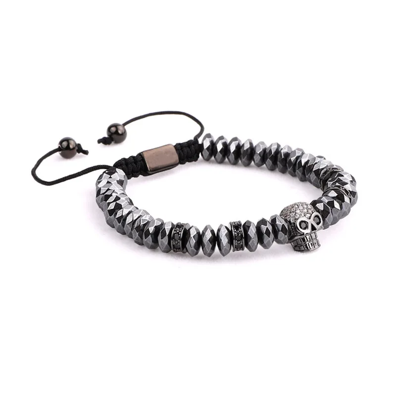 New Fashion men Jewelry bracelet CZ skull charm custom hematite beads friendship bracelet men - Image 2