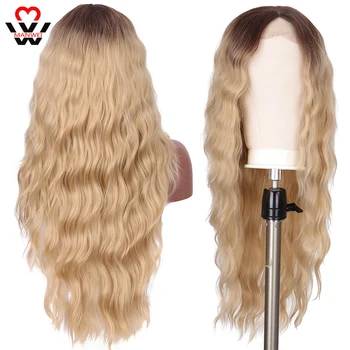 

MANWEI Long Black Ombre Lace Front Synthetic Wigs with Baby Hair Lace Wigs for Women High Density Daily Heat Resistant Wig