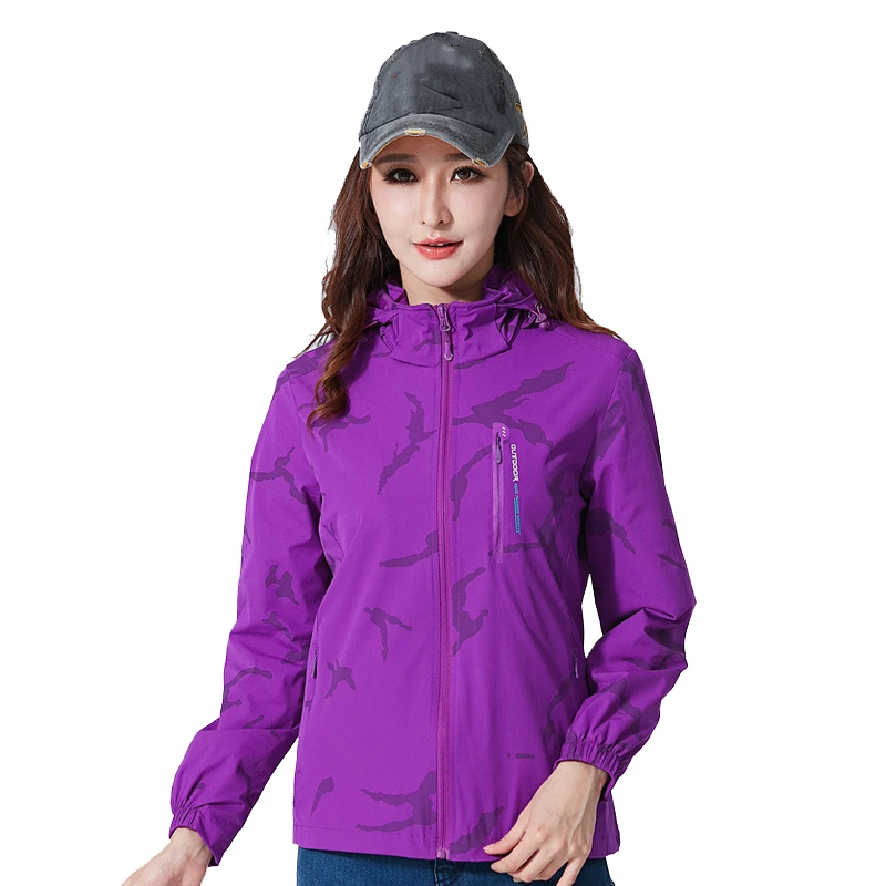 Women Purple Мужские и женские походные камуфляжные куртки для спорта на открытом воздухе, дышащая ветровка для кемпинга, альпинизма, треккинга, пальто, мужская одежда VA704 - Цвет: Women Purple
