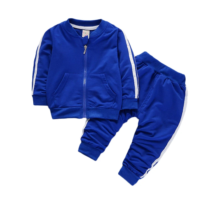 Коллекция года, весенне-осенний спортивный костюм для маленьких мальчиков и девочек детская хлопковая одежда с длинными рукавами для мальчиков и девочек пальто на молнии+ штаны спортивный костюм - Цвет: Bule