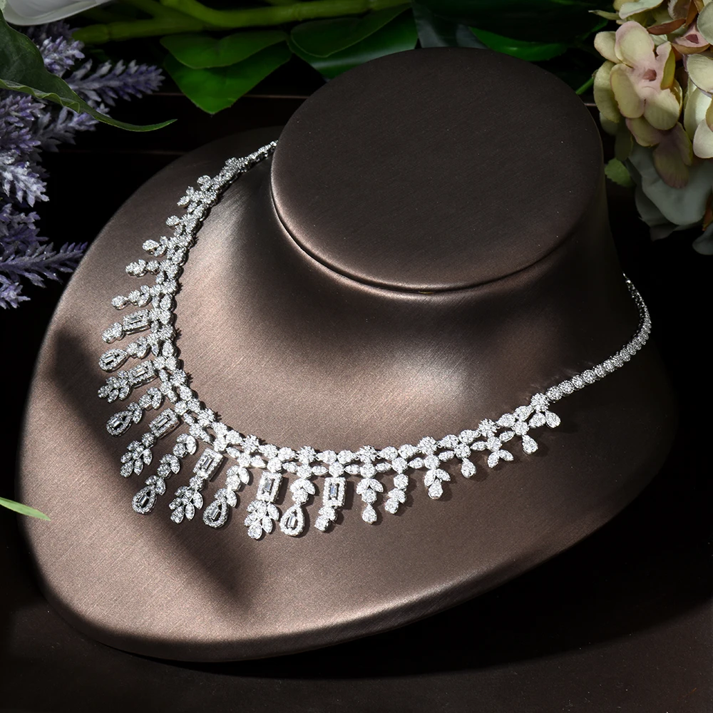 HIBRIDE Bridal Wedding Jewelry Sets Water Drop CZ Necklace Bracelet Earrings and Ring Set Women 4pcs Jewelry Bijoux Femme N-836 - Image 5