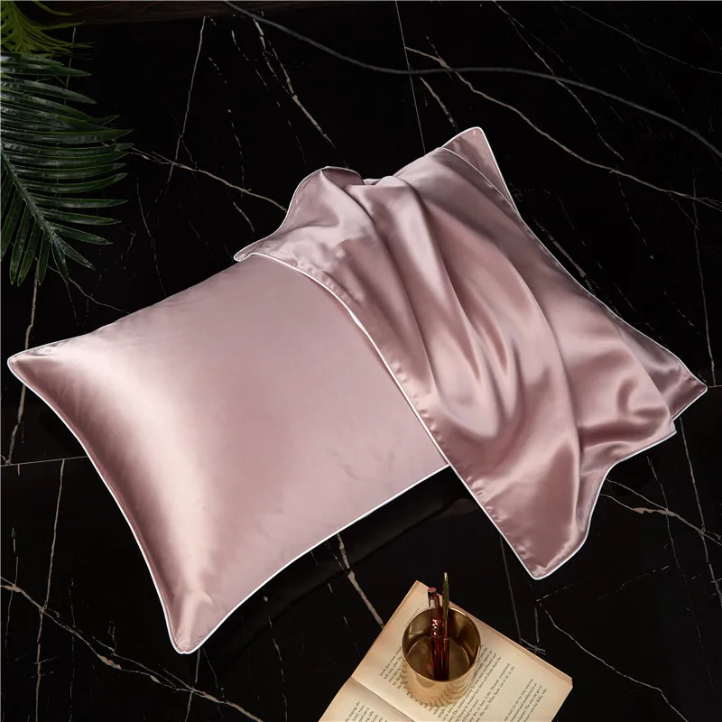 Чистый цвет натуральный шелк тутового шелкопряда наволочка конверт шелковая наволочка 1 шт - Color: Pink