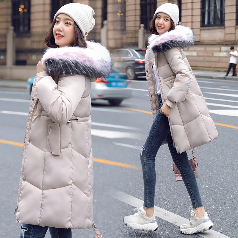 warm thicken winter coat winter jacket women fur collar hooded down jacket cotton padded long snow wear parka women sz118