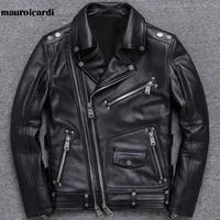 Mauroicardi Spring Black Pu Leather Motorcycle Jacket for Men Style Long Sleeve Zipper Pockets Mens Leather Jackets and Coats 1