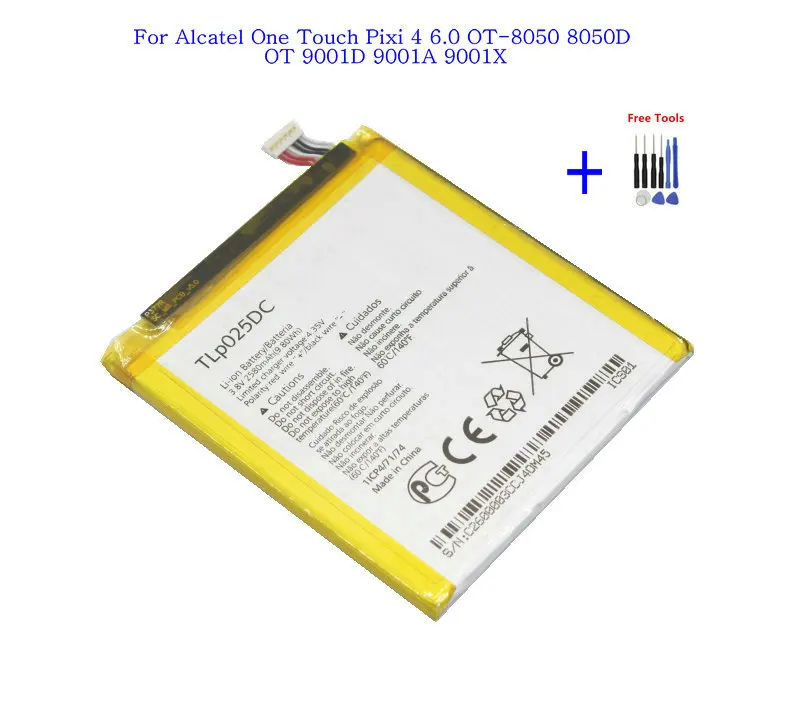 1x2580 mAh/9.80Wh TLp025DC Аккумулятор для Alcatel One Touch Pixi 4 6,0 OT-8050 8050D OT 9001D 9001A 9001X+ набор инструментов для ремонта