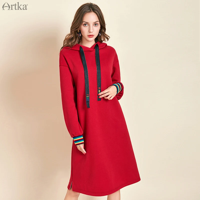 ARTKA Осень Зима Новая Женская толстовка модная длинная бархатная утолщенная Толстовка Повседневный пуловер с капюшоном Толстовка V110091Q