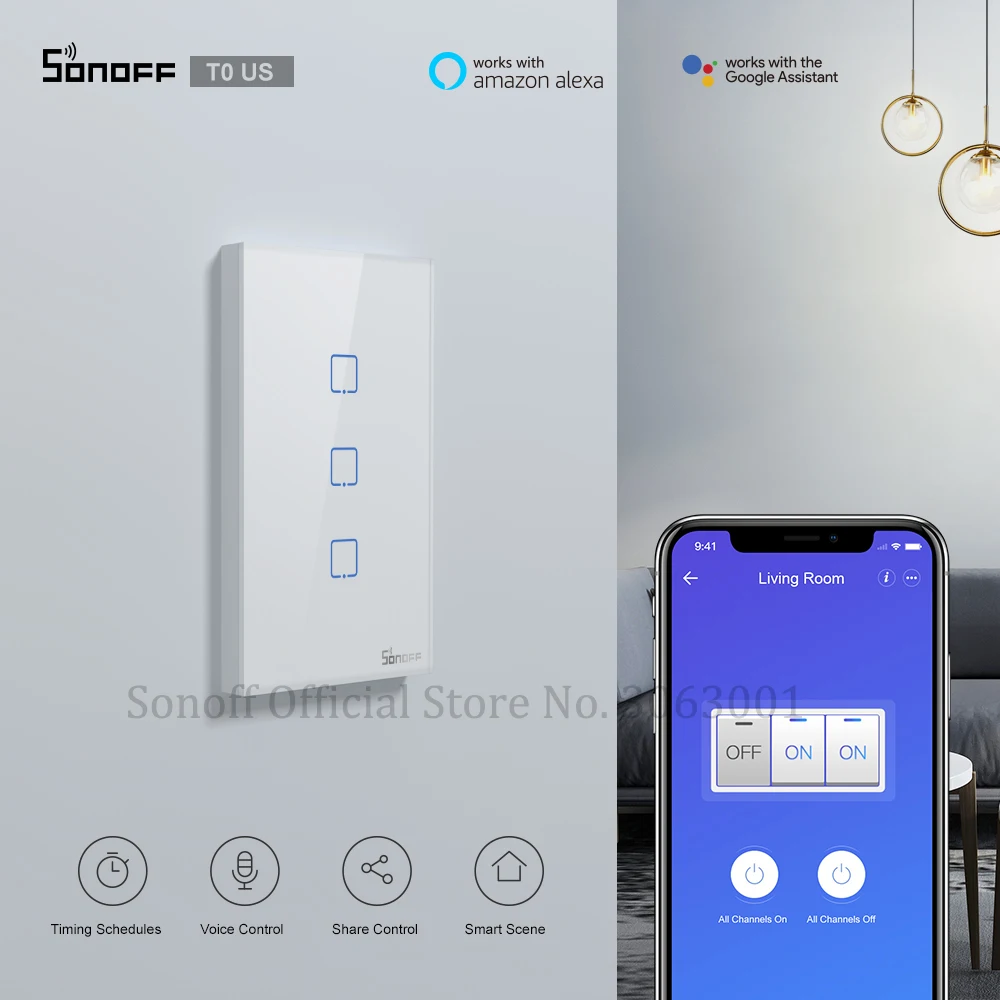 SONOFF T0US TX Wifi умный настенный выключатель света таймер 1/2/3 банды Поддержка