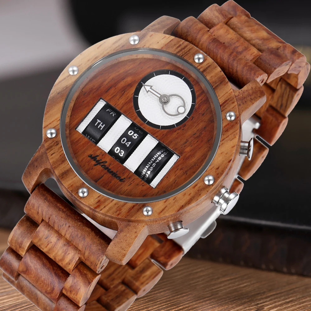 

Shifenmei Wood Watches mens 2020 Quartz Mens Watches Top Brand Luxury Wooden Drum Watch Male Roller Wristwatch Relogio Masculino