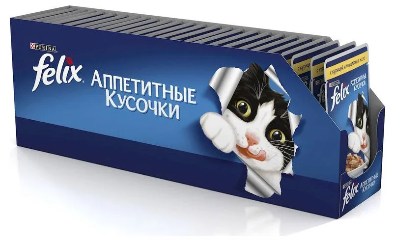 Корм влажный Felix «Аппетитные кусочки» для кошек с курицей, 85 г(24 шт