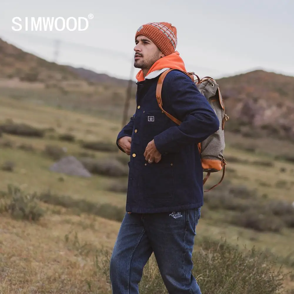 SIMWOOD 2020 Winter new thick fleece coats men denim shearling Jacket high quality plus size coats brand clothing I980629 SIMWOOD 2020 Winter new thick fleece coats men denim shearling Jacket high quality plus size coats brand clothing I980629