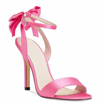

Pink Color Silk Summer Women Sandals Butterfly-knot Sexy Thin High Heel And Open Toe Buckle Strap Fashion Women Shoes Sandals