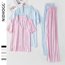 Lovers точечная полосатая пижама с принтом Loungewear Женская и Мужская атласная пижама домашняя одежда для сна брюки с коротким рукавом одежда