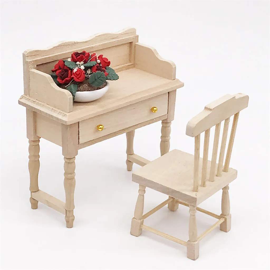 

Pretend Play Miniature Furniture Desk Table Toys For Children 1:12 Dollhouse Mini Wooden Furnitures Desk Model Set Kids Play Toy