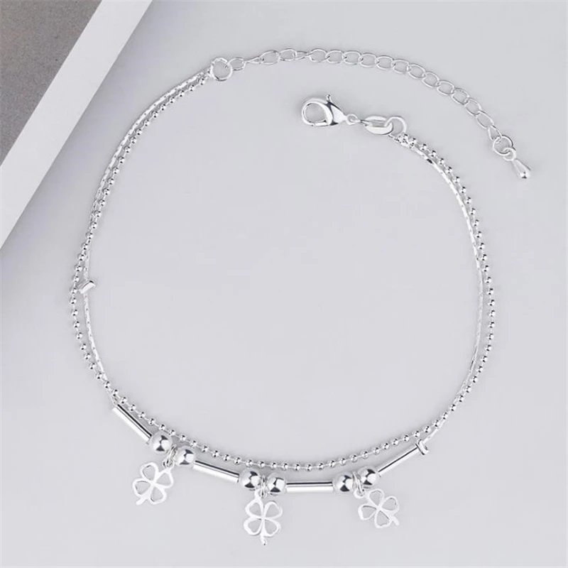 KOFSAC New Four Clover Bracelets Girl Barefoot Sandal Beach Foot Jewelry 925 Sterling Silver Anklets For Women Accessories Gifts