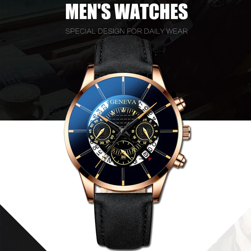 Reloj Hombre Роскошные мужские часы модные мужские Бизнес Календарь нержавеющая сталь кожаный ремешок аналоговые кварцевые повседневные мужские часы - Цвет: rose gold black