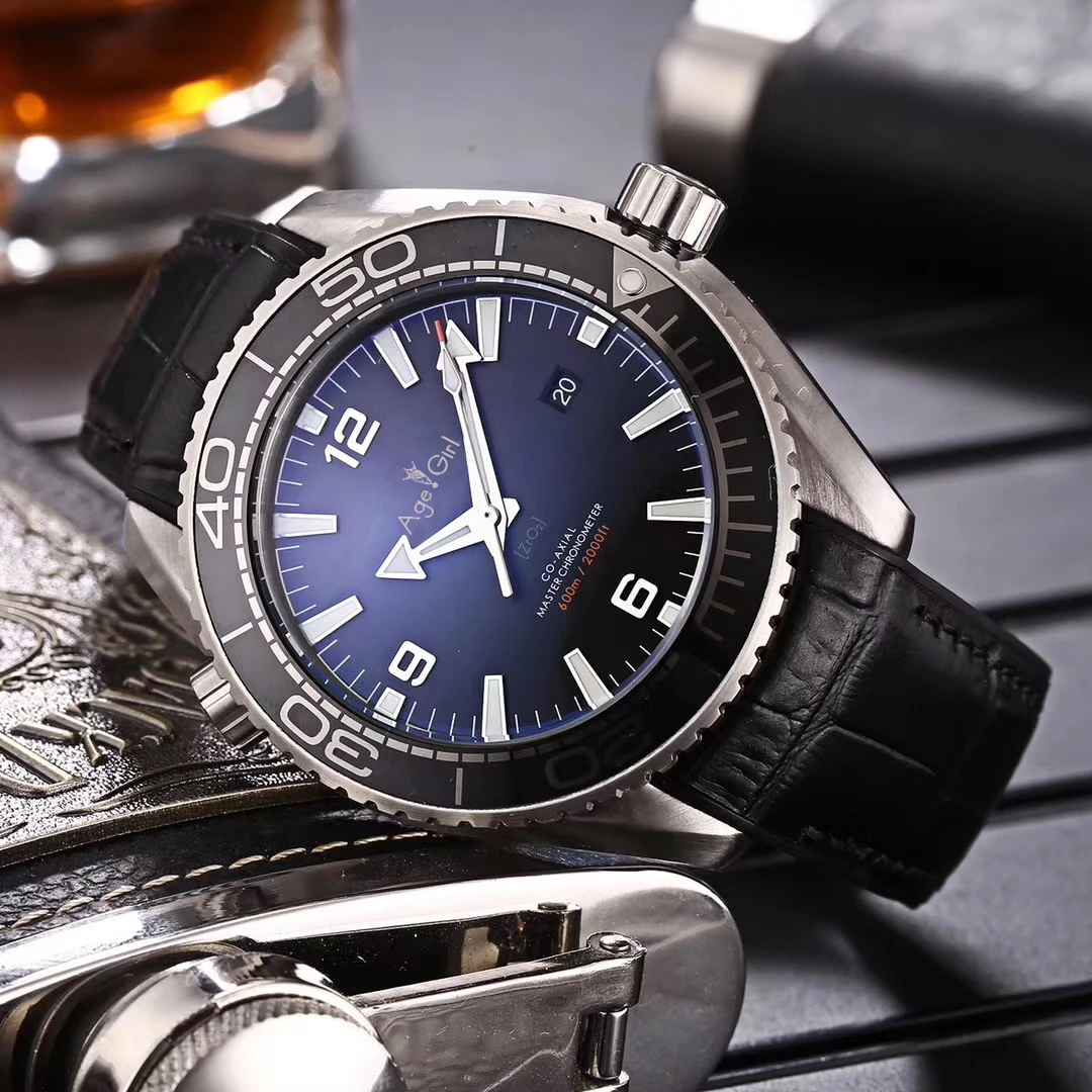 Роскошные брендовые Новые Мужские автоматические механические серые черные синие холщовые кожаные водонепроницаемые сапфировые часы 45,5 мм AAA