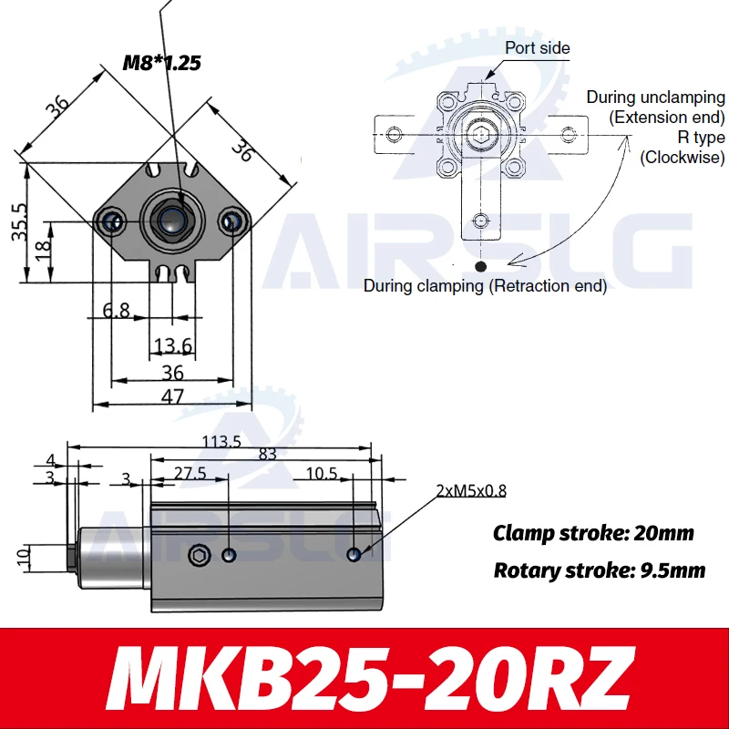 MKB25-20RZ Rotary Clamp Cylinder Rotating down clamping cylinder MKB25-20LZ MKB25-30RZ MKB32-10LZ MKB32-10RZ MKB32-20LNZ MKB32-50RNZ - Цвет: MKB25-20RZ