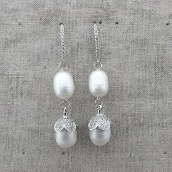 

Freshwater White Rice Pearl CZ Hook Earrings