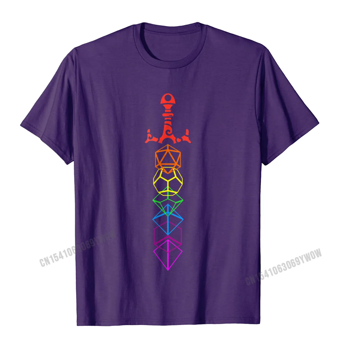 Customized Summer/Autumn Pure Cotton Round Neck Tops Shirt Short Sleeve Fitness Tight Tops Tees Plain Normal T Shirt Nerdy Dice Sword for RPG Gamers Shirt__1048 purple