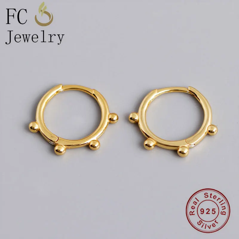 FC Jewelry 925 Silver Small Golden Round Bell Shape Beaded Pendant Hoop Earring For Young Girls Teen Gift Women Boucle 2020 NEW | Украшения