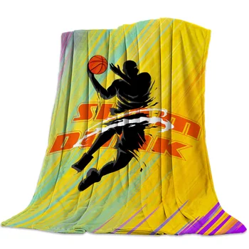 

Sports Basketball Slam Dunk Athlete Printed Flannel Blanket Soft Throw Blanket Machine Washable Blankets for Beds