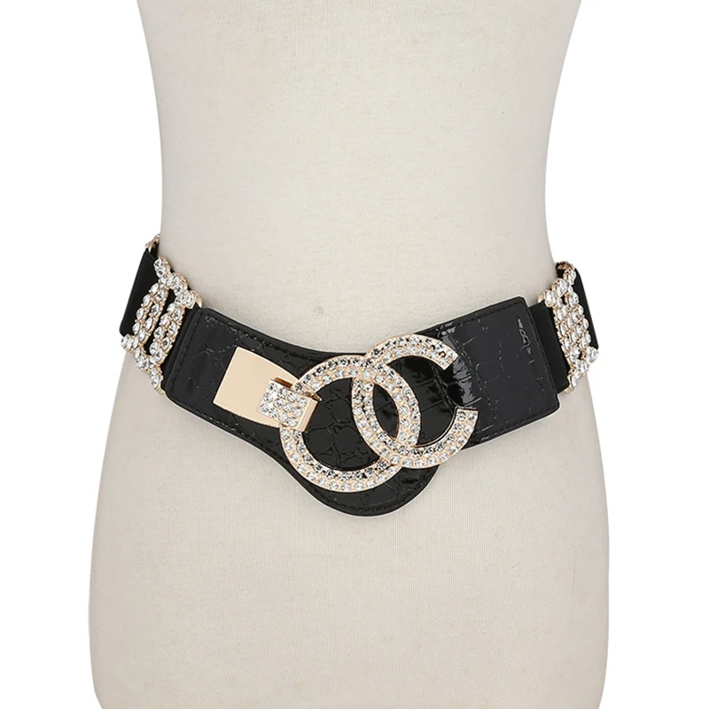 

High quality rhinestone wide belt ladies elastic waist crystal decoration fashion ladies elastic belt elastic belt wild women
