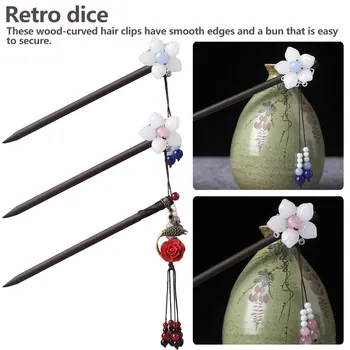 

Hair Ornaments Head Jewelry Accessories 1pcs Handmade Vintage Wood Chinese Hair Stick Pins Headpiece For Women Flower Hairpins