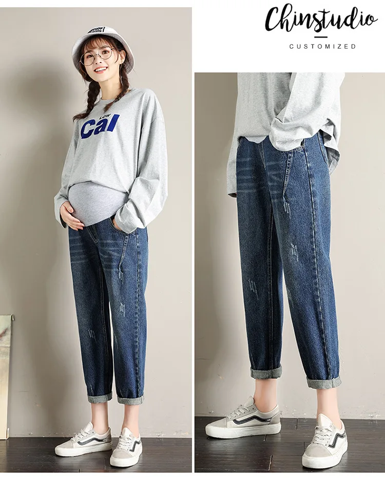 High Waist Trousers Loose Denim Jeans Pregnancy Abdominal Pants Jeans Maternity Pants For Pregnant Women Clothes