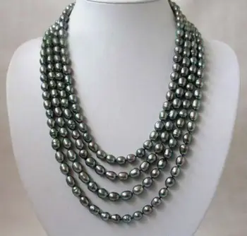 

Long 80" 8-9mm Natural Rice Black Akoya Cultured Pearl Necklace