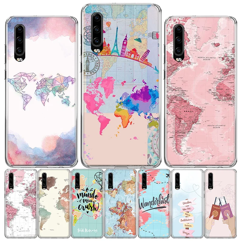 Чехол для телефона с картой мира Huawei P40 P30 P20 P10 Mate 10 20 30 Lite Pro P Smart Z Plus 2019 | Мобильные
