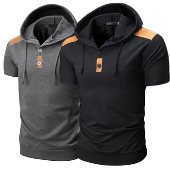

2020 new Men's Spring Short Sleeve soft and comfortable Buttons Hooded Sweatshirt Tops Blouse