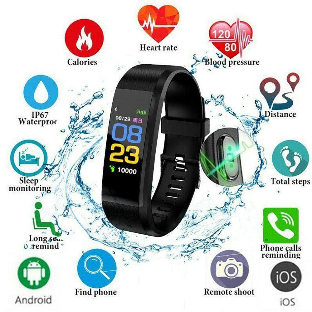 

SKHO ID115 Plus Smart Bracelet Heart Rate Blood Pressure Health Waterproof Smart Watch M3 PLUS Bluetooth Watch Wristband